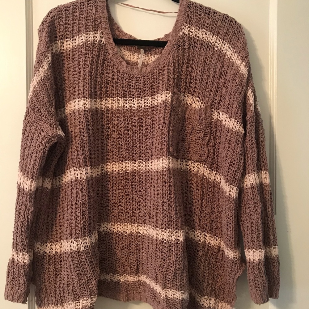 Free people oversized striped sweater with pocket
